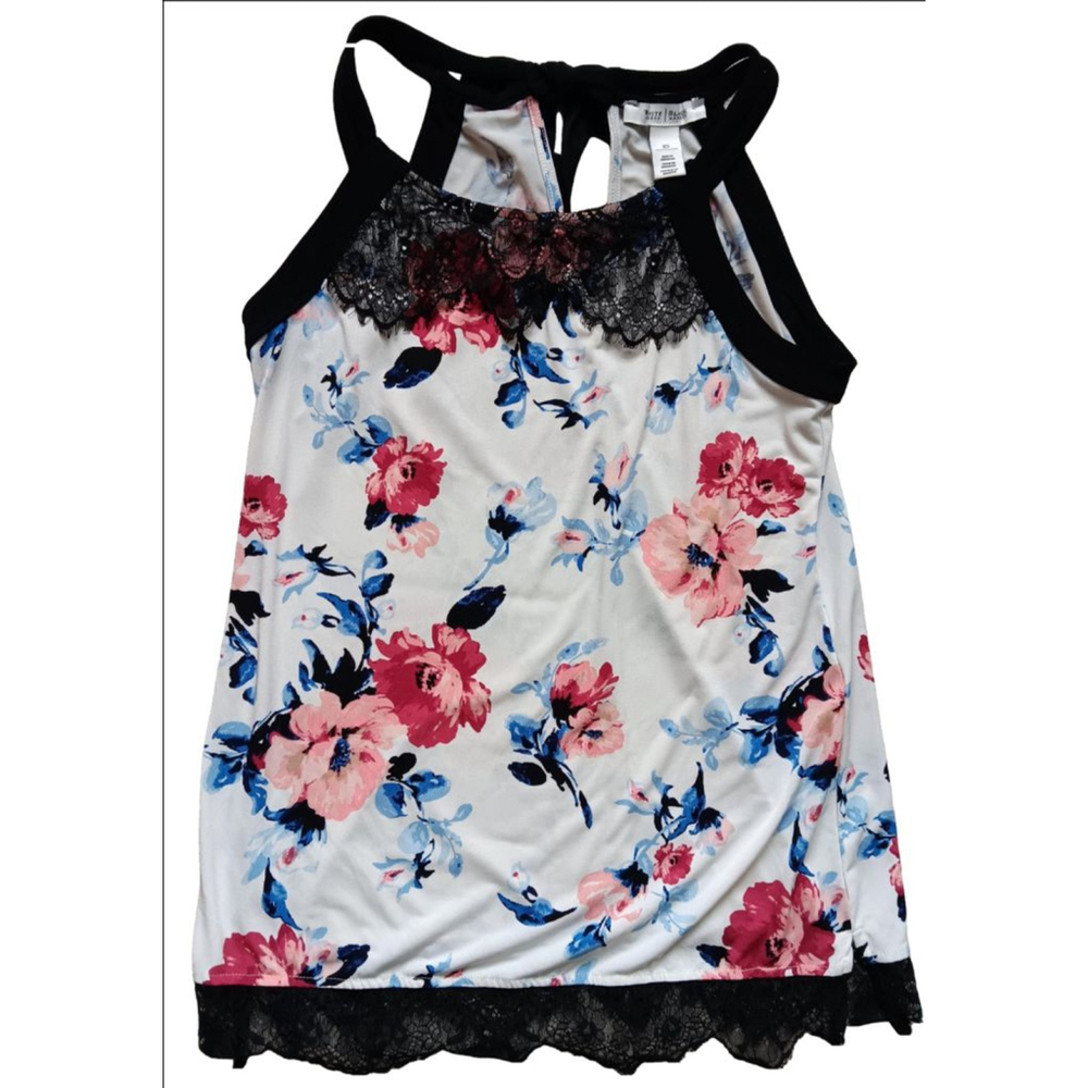 Women's White House Black Market Tank Top XS White Floral